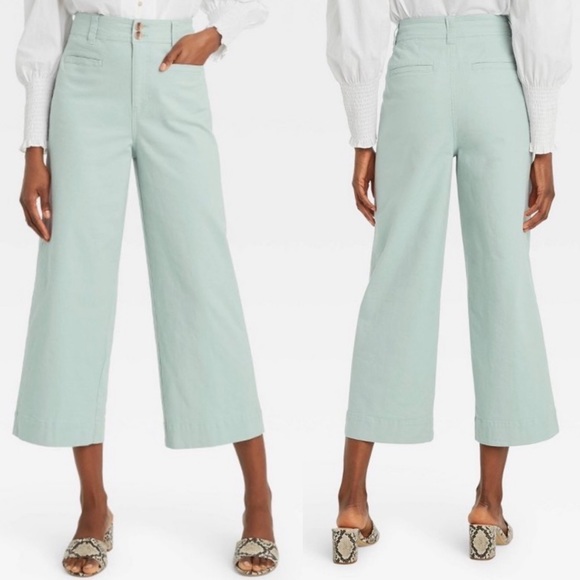 a new day Pants - A New Day Mint Green High Waisted Culottes Cropped Wide Leg Pants Stetch Gaucho